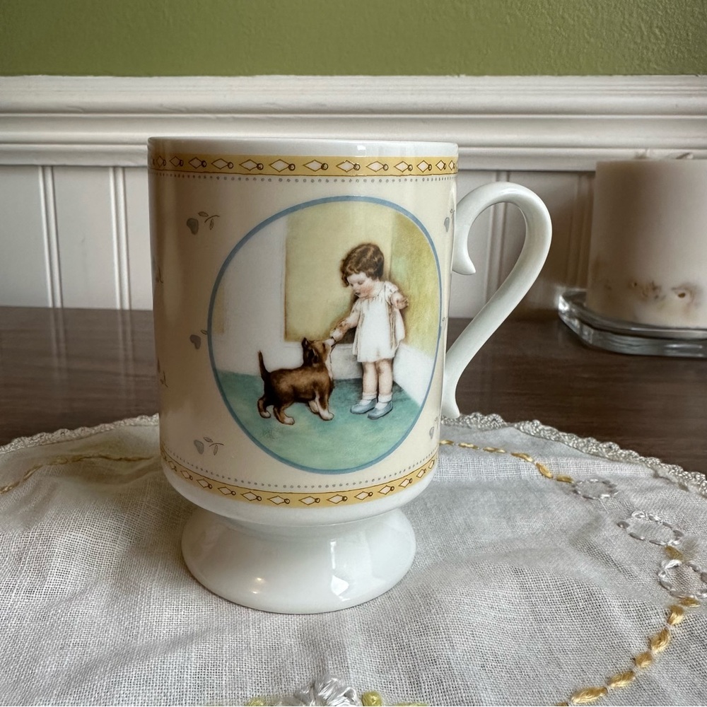 1987 Bessie Pease Gutmann Footed Mug Girl With Dog "THE REWARD"   #H1929